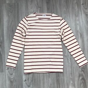 American Apparel Sweater Long Sleeve Stripe Ivory Red Pullover Womens XS